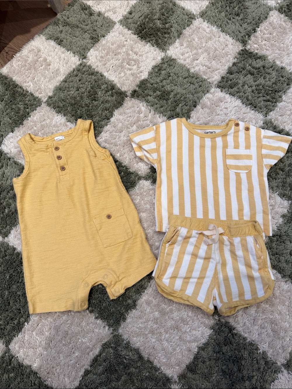 Carter's Yellow Striped Tee & Solid Yellow Romper Set